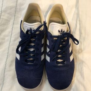 Blue suede Adidas Gazelle shoes size 6. Worn twice.  Great condition